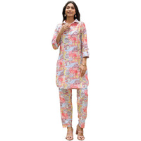 Greciilooks Women Rayon Printed Standard Length Stylish Kurta Ethnic | Full Sleeve Co-Ord Set (Gl-W1951&Tr972_Multicolour_S)