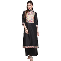 Ziyaa Women Art Silk Women's Grey Color Chinon Straight Kurta Pant With Dupatta Set (Zikups2996Andpl-Black-M)
