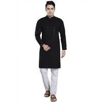 Divisive Men's Sequince Embroidered Cotton Blend Slim Fit Kurta Pyjama Set (Dkrt35_M_Black)