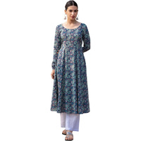 Fiorra Women's Blue Paisley Printed Cotton Anarkali Kurta Far0117