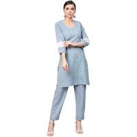 Idalia Cotton Blend Kurta Set For Women, 3/4 Sleeve, Calf-Length, Elegant Design For Special Occasions
