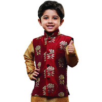 Jbn Creation Boy's Printed Nehru Jacket (Vasbjma006_32_Maroon And Gold_9 Years-10 Years)