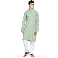 Jompers Men's Chikankari Embroidered And Sequence Kurta With Churidar (Pista, Xl)