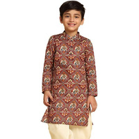 Kisah Boy's Kurta, Onion Pink Cotton Blend, Patola Print Long Sleeves Regular Fit Mandarin Collar (9-10 Years)
