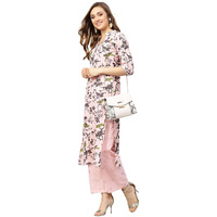 Idalia Womens Ethnic Wear Baby Pink And Grey Printed Straight Cotton Kurta With Palazzo Set For Women Fashion