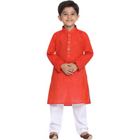 Jbn Creation Boys Pure Cotton Red And White Kurta Pyjama Set - Ethnic Elegance For Festivals | Comfortable Traditional Pure South Handloom Cotton Kurta Pyjama For Kids_Jbnbk070Rdnpwh_26