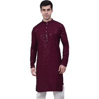 Jompers Men's Chikankari Embroidered And Sequence Kurtas (Purple, S)