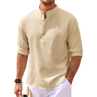 Noble Monk Men's Regular Fit Textered Kurta | Henley Neck | Full Sleeves | Casual Kurta For Men