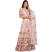 Patlani Trendy Chain Embroidered Semi Stitched Lehenga Choli With Unstitched Blouse Piss.(Flower-Peach Lehenga)