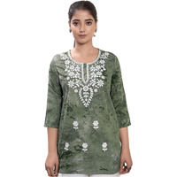 Sanisa Women's Rayon Chikankari Embroidery Short Length Straight Kurti (479K284N-Xxl_Army Green)