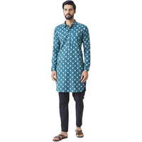 See Designs Men's Teal Blue Regular Fit Pure Cotton Pathani Kurta_Sdmpkt1165M