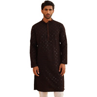 Sojanya (Since 1958 Men's Cotton Contrast Embroidered Sequinned Coffee Brown Long Kurta Size 42