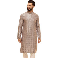 Sojanya (Since 1958 Men's Cotton Rayon Shiny Thread Sequinned Brown Only Long Kurta