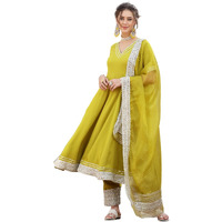 Stylum Women's Solid Rayon Anarkali Kurta Pant & Dupatta Set (Kpdcornkivi44_Corn, Xxl)