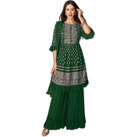 Xomantic Fashion Magenta Georgette Embroidered And Resham Work Designer Salwar Kameez (Large, Green)