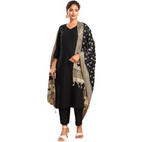 Sanisa Women's Rayon Blend Gota Lace Work Straight Kurta With Pant And Dupatta Set (209Kbd2212N-S_Black2)