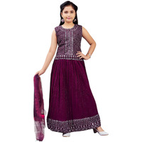 Aarika Girls Ethnic Wear Purple Colour Mirror Embroidery Georgette Lehenga Choli Set (10-15 Years)