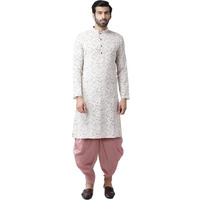 Kisah Men's Kurta Dhoti Set, Multi Cotton Blend, Block Print Long Sleeves Regular Fit Mandarin Collar (Small)