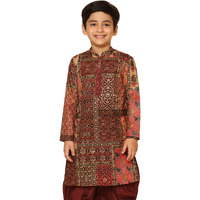 Kisah Kid's Cotton Full Sleeves Regular Fit Knee Length Abstract Maroon Multi Kurta (9-10Y)