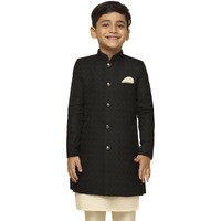 Kisah Kids Sherwani Silk Blend Woven Design Indo-Western Sherwani For Kids, Black, 5-6 Years