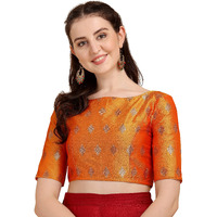 Oomph! Women's Indian Ethnic Wear Designer Zari Work Boat Neck Half Sleeve Readymade Non - Padded Blouse For Saree And Lehnga And Palazzos Or Skirts For A Fusion Twist.