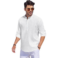Noble Monk Men Full Sleeve Solid Casual Regular Fit Mandarin/Chinese Collor Short Kurta For Men White