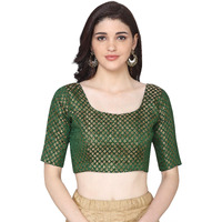 Oomph! Women's Art Silk Solid 3/4 Sleeve Saree Blouse (Rbbl13L_Emerald Green_L)