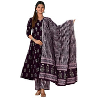 Pinkmint Women's Cotton Blend Indigo Printed Printed Kurta With Pant & Dupatta
