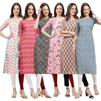 Pinkmint Women's Crepe Digital Print Straight Kurta [Pack Of 6]