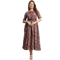 Preneum Women's Rayon Fit And Flare Standard Length Dress (Gown-101_Red_M)