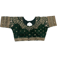 Pujia Mills Women's Readymade Blouse Embroidery Multi Heavy Coding Gold Thread Indian Ethnic Designer Stitched Bridal Saree Blouse For Wedding Women Blouse For Saree Lehenga Choli (Green, 38)