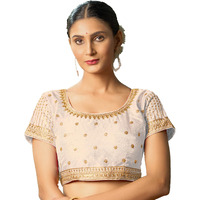 Pujia Mills Women's White Readymade Blouse Embroidery Multi Coding Gold Thread Indian Ethnic Designer Blouse Stitched Women's Readymade Short Sleeve Saree Blouse For Women For Saree Lehenga Choli