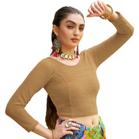 Pujia Mills Blouse Readymade Black Color 3/4 Sleeve Blouses For Women Readymade Stylish Blouse For Women Stretchable Imported Velvet Fabric (Cream, Xl)