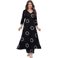Rytras Women's Rayon Printed Anarkali Kurta Set With Palazzo Pants - Ethnic Wear, Black(Ryt591,L)