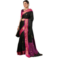 Satrani Women's Silk Banarasi Jacquard Weaving Saree With Unstitched Blouse Piece (4025S148N_Black & Magenta)