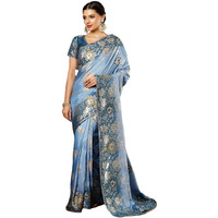 Satrani Women's Cotton Silk Dual Tone Banarasi Jacquard Saree With Unstitched Blouse Piece (3879S103N_Dusty Blue & Rama Blue)