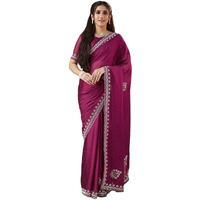 Satrani Women's Georgette Stone Work Saree With Unstitched Blouse Piece (4087S6465N_Burgundy)