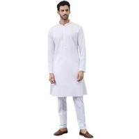 See Designs White Cotton Regular Fit Embellished Kurta Mandarin Collar Long Sleeves_Sdkt1421L