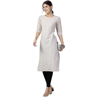 Stylum Women's Self Designed Cotton Blend Straight Kurta (Desika36_Off White, S)