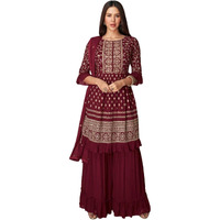 Xomantic Fashion Magenta Georgette Embroidered And Resham Work Designer Salwar Kameez (X-Small, Maroon)