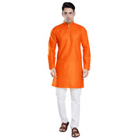 Divisive Men's Plain Cotton Blend Linen Slim Fit Kurta Pyjama Set (Dkrt63_M_Orange)