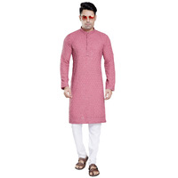 Divisive Men's Sequince Embroidered Cotton Blend Slim Fit Kurta Pyjama Set (Dkrt146_S_Pink)
