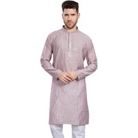 Divisive Men's Mirror Embroidered Silk Blend Only Slim Fit Kurta (Dkrt819_S_Lavender)
