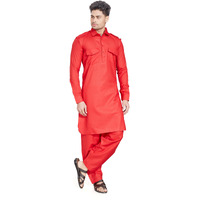 Divisive Men's Cotton Blend Pathani Kurta Pyjama Set (Dkrt456_Xl_Red)