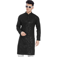 Divisive Men's Embroidered Cotton Blend Only Slim Fit Kurta (Dkrt273_L_Black)