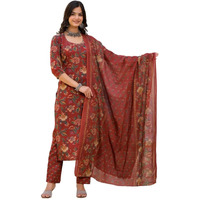 Fabnex Cotton Blend Women Kurta Set (K-67-Red-L_Red