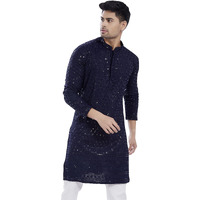 Divisive Men's Sequince Embroidered Cotton Blend Only Slim Fit Kurta (Dkrt671_Xl_Navy)