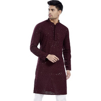Divisive Men's Sequince Embroidered Cotton Blend Only Slim Fit Kurta (Dkrt672_L_Burgundy)