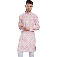 Divisive Men's Thread Embroidered Cotton Blend Only Slim Fit Kurta (Dkrt793_M_White -Peach)