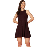 Greciilooks Women Ribbed Fit And Flare Regular Fit Western Dress (Brown, X-Large)